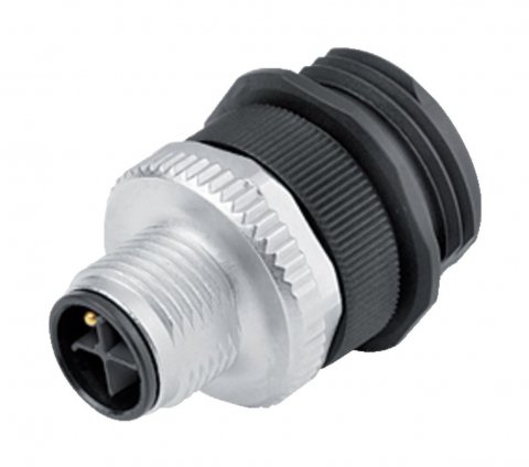 M12 Male panel mount connector, Contacts: 3+PE, unshielded, screw clamp, IP68, UL, VDE, M20x1.5, for the power supply