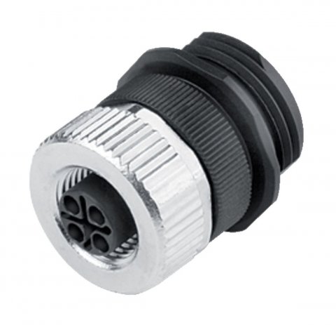 M12 Female panel mount connector, Contacts: 3+PE, unshielded, screw clamp, IP68, UL, VDE, M20x1.5