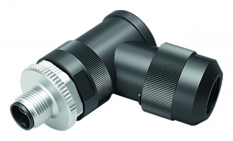 M12 Male angled connector, Contacts: 4+PE, 8.0-13.0 mm, unshielded, screw clamp, IP67, UL 2237 in preparation, with PE connection