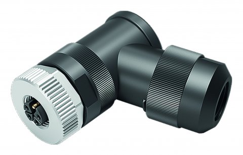 M12 Female angled connector, Contacts: 4+PE, 8.0-13.0 mm, unshielded, screw clamp, IP67, UL 2237 in preparation, with PE connection