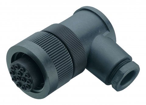 RD30 Female angled connector, Contacts: 12+PE, 10.0-12.0 mm, unshielded, solder, IP65