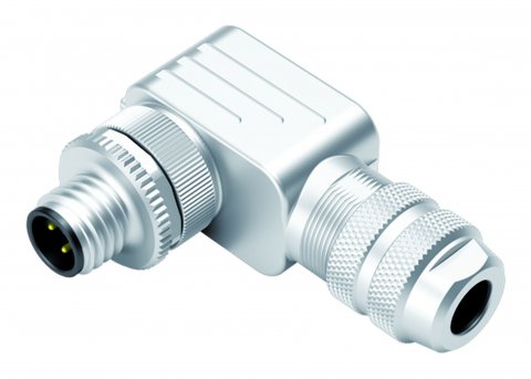 M12 Male angled connector, Contacts: 4, 6.0-8.0 mm, shieldable, screw clamp, IP67, UL