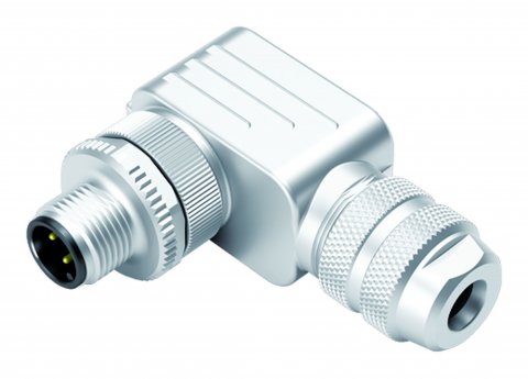 M12 Male angled connector, Contacts: 4, 6.0-8.0 mm, shieldable, screw clamp, IP67, UL