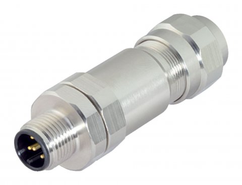 M12 Male cable connector, Contacts: 4, 3.0-5.5 mm, shieldable, screw clamp, IP68/IP69K, UL, stainless steel