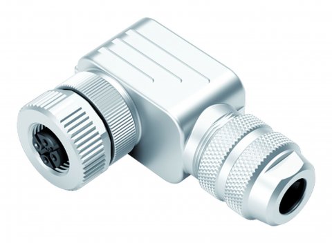 M12 Female angled connector, Contacts: 4, 6.0-8.0 mm, shieldable, screw clamp, IP67, UL