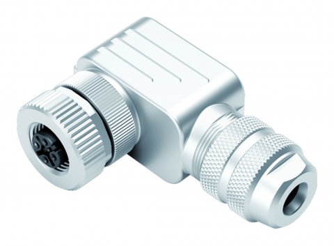 M12 Female angled connector, Contacts: 4, 6.0-8.0 mm, shieldable, screw clamp, IP67, UL