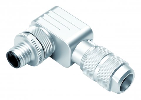 M12 Male angled connector, Contacts: 4, 5.0-8.0 mm, shieldable, crimping (Crimp contacts must be ordered separately), IP67, UL