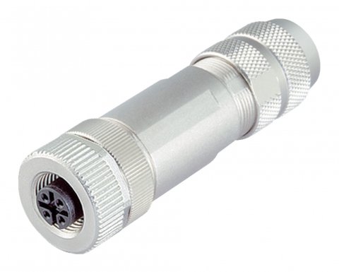 M12 Female cable connector, Contacts: 4, 5.0-8.0 mm, shieldable, crimping (Crimp contacts must be ordered separately), IP67, UL