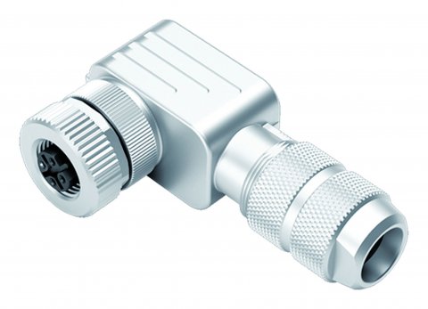 M12 Female angled connector, Contacts: 4, 5.0-8.0 mm, shieldable, crimping (Crimp contacts must be ordered separately), IP67, UL