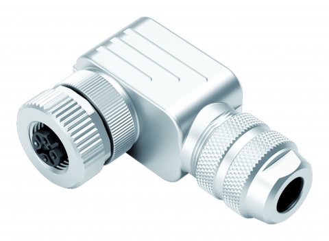 M12 Female angled connector, Contacts: 5, 6.0-8.0 mm, shieldable, screw clamp, IP67, UL