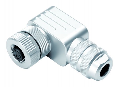 M12 Female angled connector, Contacts: 8, 6.0-8.0 mm, shieldable, screw clamp, IP67, UL