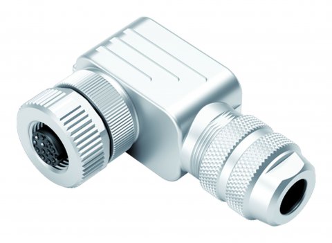 M12 Female angled connector, Contacts: 12, 6.0-8.0 mm, shieldable, solder, IP67, UL