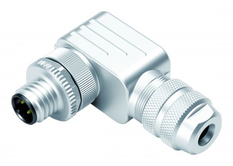 M12 Male angled connector, Contacts: 4, 6.0-8.0 mm, shieldable, wire clamp, IP67