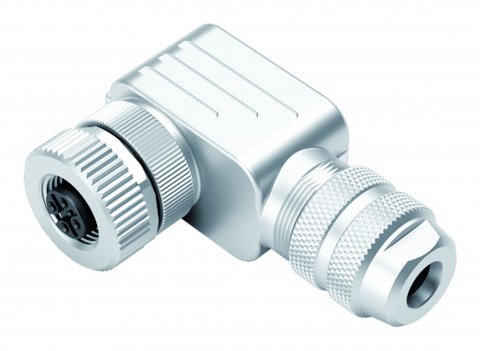 M12 Female angled connector, Contacts: 5, 6.0-8.0 mm, shieldable, wire clamp, IP67