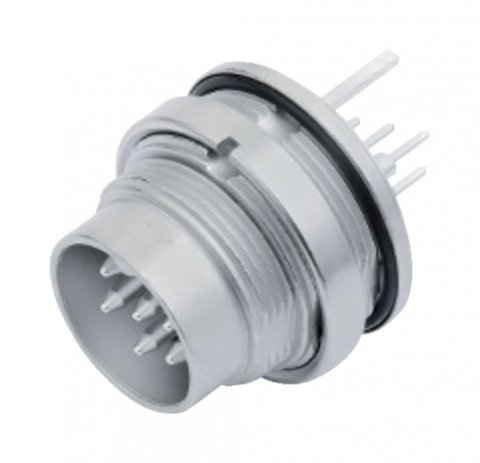 M16 Male panel mount connector, Contacts: 8 (08-a), shieldable, THT, IP68, UL, AISG compliant, front fastened