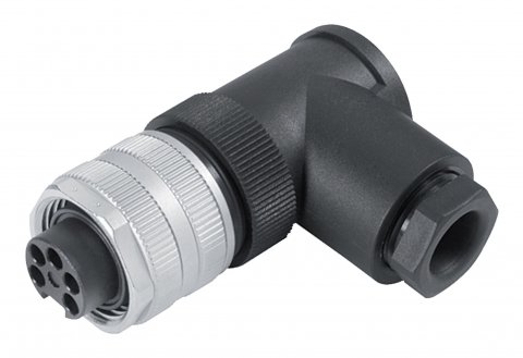 7/8" Female angled connector, Contacts: 2+PE, 8.0-10.0 mm, unshielded, screw clamp, IP67, UL, VDE