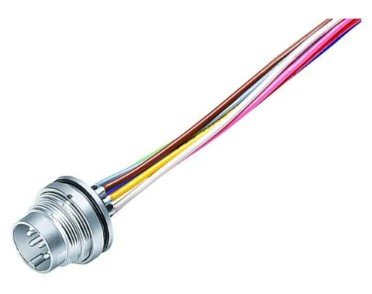 M16 Male panel mount connector, Contacts: 8 (08-a), unshielded, single wires, IP68, UL, AISG compliant, front fastened