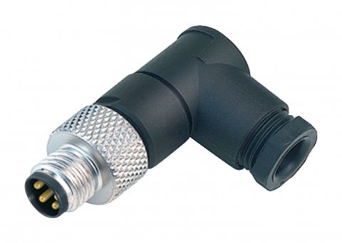 M8 Male angled connector, Contacts: 3, 3.5-5.0 mm, unshielded, solder, IP67, UL