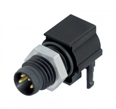 M8 Male angled panel mount connector, Contacts: 4, unshielded, THR, IP67, UL, front fastened