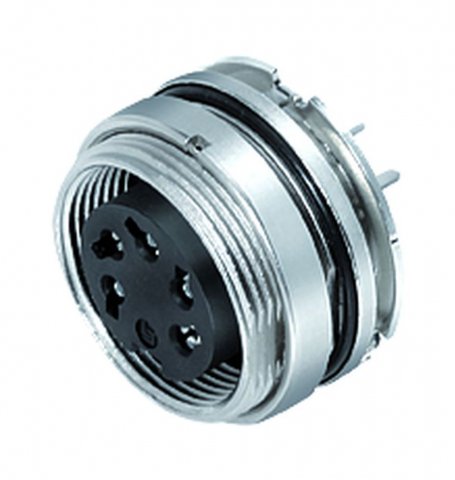 M16 Female panel mount connector, Contacts: 8 (08-a), shieldable, THT, IP68, UL, AISG compliant, front fastened