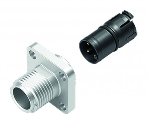 M12 Square male panel mount connector, Contacts: 4, unshielded, solder, IP69k, IP68, IP67, UL, positionable, lockable, Square housing 20 mm