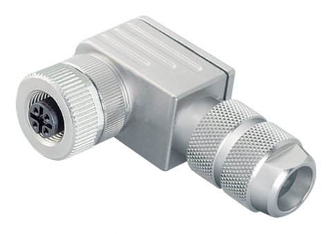 M12 Female angled connector, Contacts: 4, 5.0-8.0 mm, shieldable, screw clamp, IP67, UL