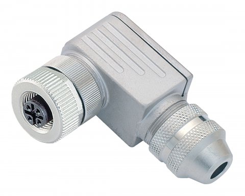 M12 Female angled connector, Contacts: 4, 6.0-8.0 mm, shieldable, screw clamp, IP67, UL