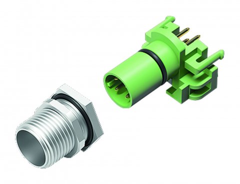 M12 Male panel mount connector, Contacts: 4, unshielded, THR, IP67, UL, for the power supply, two-part design