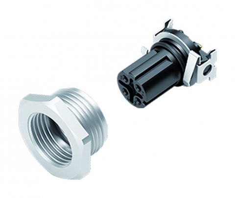 M12 Female panel mount connector, Contacts: 4, shieldable, SMT, IP67