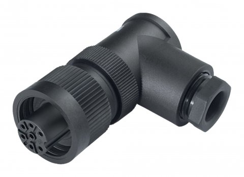 RD24 Female angled connector, Contacts: 6+PE, 8.0-10.0 mm, unshielded, screw clamp, IP67, UL, ESTI+, VDE, PG 11