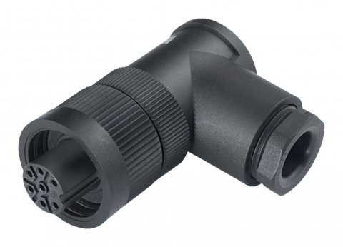 RD24 Female angled connector, Contacts: 6+PE, 10.0-12.0 mm, unshielded, screw clamp, IP67, UL, ESTI+, VDE, PG 13.5