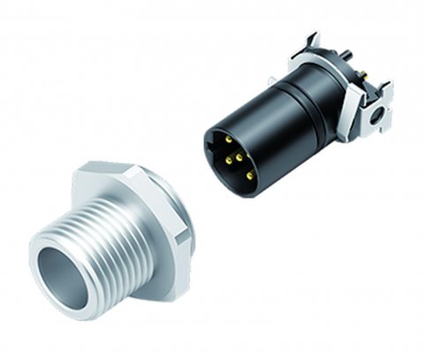 M12 Male panel mount connector, Contacts: 4, shieldable, SMT, IP67