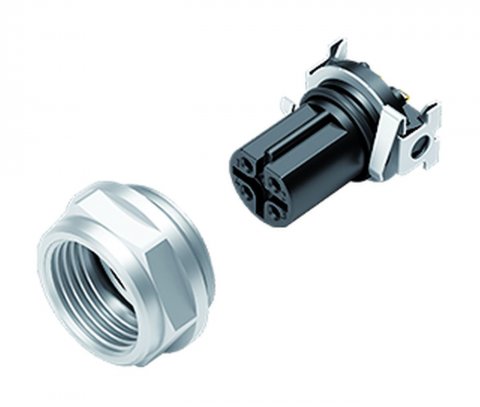 M12 Female panel mount connector, Contacts: 4, shieldable, SMT, IP67, for SMT