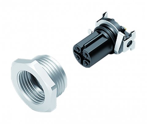 M12 Female panel mount connector, Contacts: 4, shieldable, SMT, IP67, for SMT