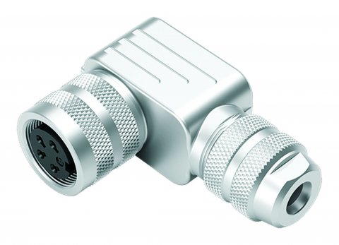 M16 Female angled connector, Contacts: 2 (02-a), 4.0-6.0 mm, shieldable, solder, IP67, UL