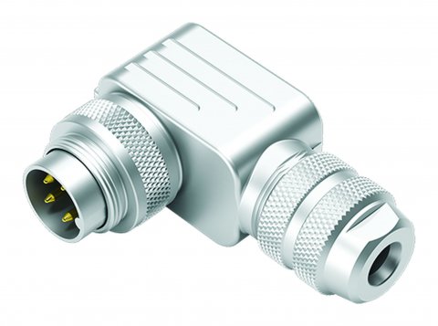 M16 Male angled connector, Contacts: 3 (03-a), 4.0-6.0 mm, shieldable, solder, IP67, UL