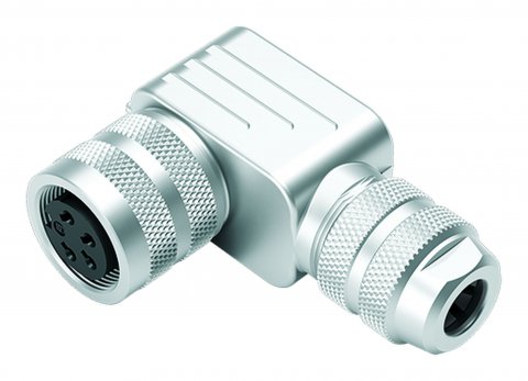 M16 Female angled connector, Contacts: 3 (03-a), 6.0-8.0 mm, shieldable, solder, IP67, UL