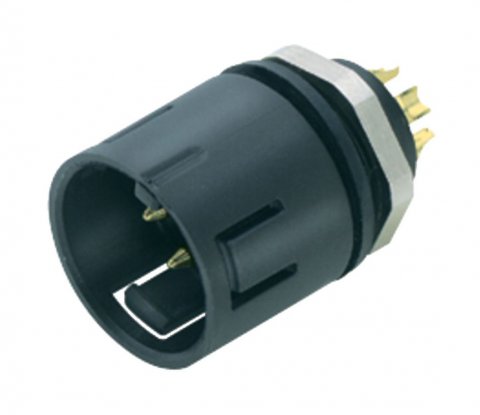 Snap-In Male panel mount connector, Contacts: 3, unshielded, solder, IP67, UL, VDE