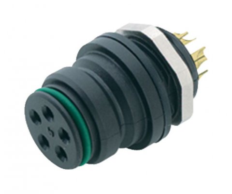 Snap-In Female panel mount connector, Contacts: 3, unshielded, solder, IP67, UL, VDE