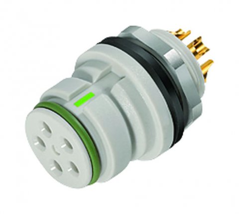 Snap-In Female panel mount connector, Contacts: 3, unshielded, solder, IP67