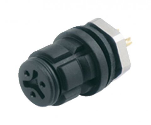 Snap-In Female panel mount connector, Contacts: 3, unshielded, solder, IP67, UL