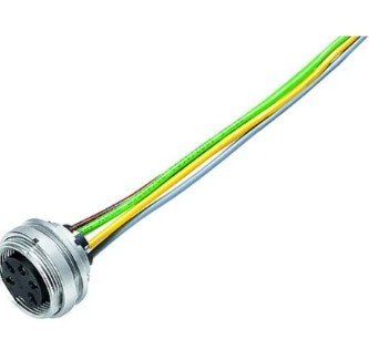 M16 Female panel mount connector, Contacts: 4 (04-a), unshielded, single wires, IP40