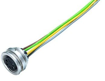 M16 Female panel mount connector, Contacts: 5 (05-a), unshielded, single wires, IP40