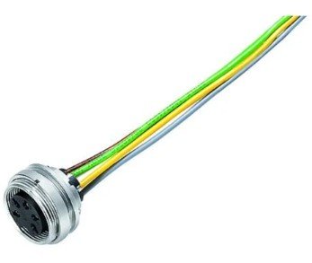 M16 Female panel mount connector, Contacts: 5 (05-a), unshielded, single wires, IP40