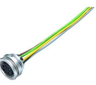 M16 Female panel mount connector, Contacts: 6 (06-a), unshielded, single wires, IP40