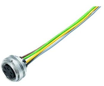 M16 Female panel mount connector, Contacts: 6 (06-a), unshielded, single wires, IP40