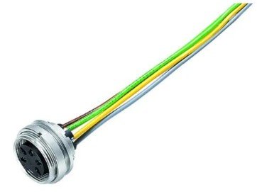 M16 Female panel mount connector, Contacts: 7 (07-a), unshielded, single wires, IP40