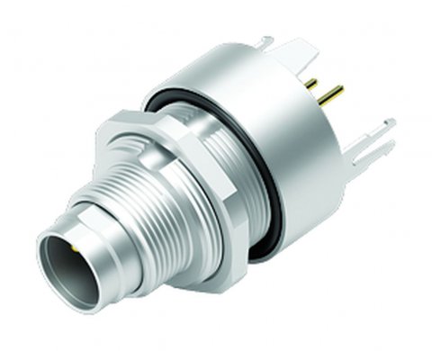 M9 Male panel mount connector, Contacts: 2, shieldable, THT, IP67, front fastened