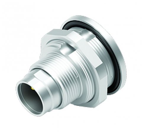 M9 Male panel mount connector, Contacts: 2, unshielded, solder, IP67, front fastened