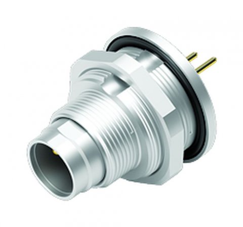 M9 Male panel mount connector, Contacts: 2, unshielded, THT, IP67, front fastened